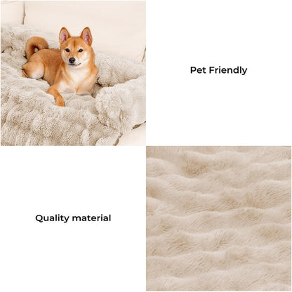 FUNNY FUZZY Pet Fluffy Fuzzy Calming Dog Couch Bed Sofa Protector Washable Pets Mat for Large