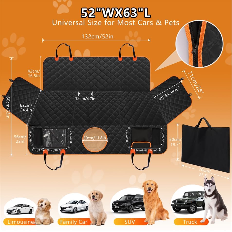 Dog Car Seat Cover for Back Seat, Hard Bottom Back Seat Extender for Dogs, Holds 420lbs, Waterproof