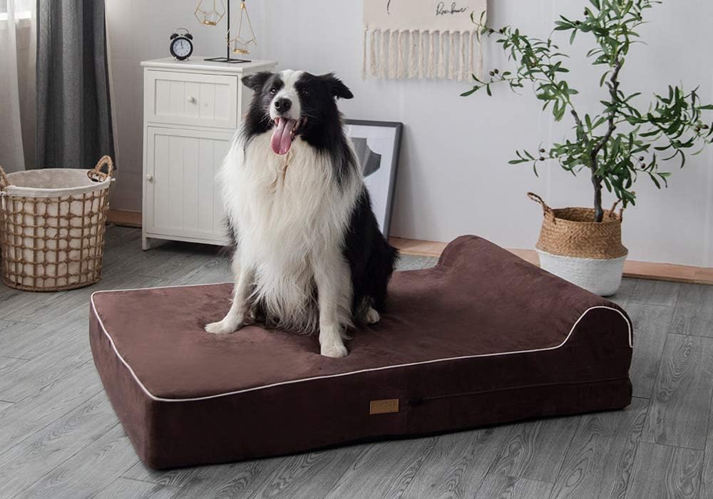KOPEKS Orthopedic Memory Foam Dog Bed 7" Inch Thick Extra Large Dog Bed With Pillow Brown