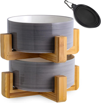 Petygooing Ceramic Cat Dog Bowl Set with Stand,Small Dog Bowls,Pet Food and Water Dish, Anti Slip