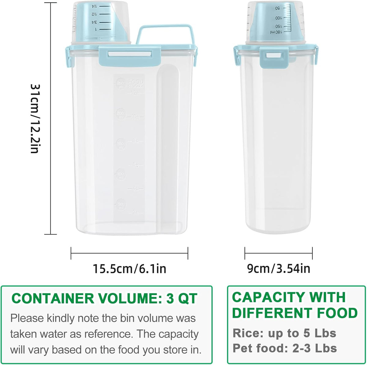 TBMax Rice Container Cereal Storage Container 2 Pack 5 Lbs, Plastic Kitchen Pantry Food Storage