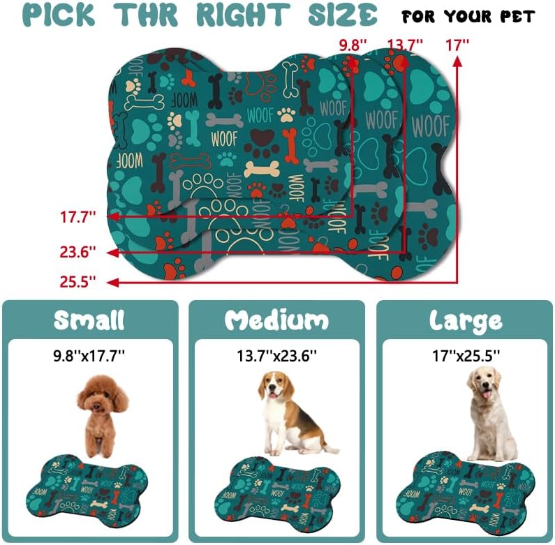 Dog Food Mats for Floors Waterproof, Pet Feeding Absorbent Water Bowl Mat Cat Placemats Green Bone