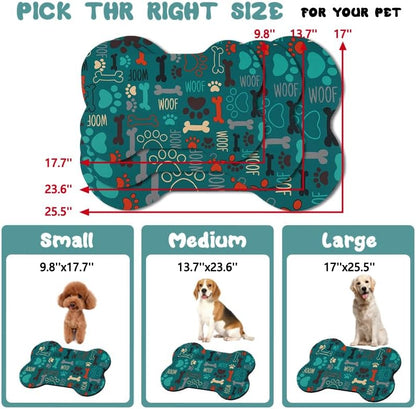 Dog Food Mats for Floors Waterproof, Pet Feeding Absorbent Water Bowl Mat Cat Placemats Green Bone