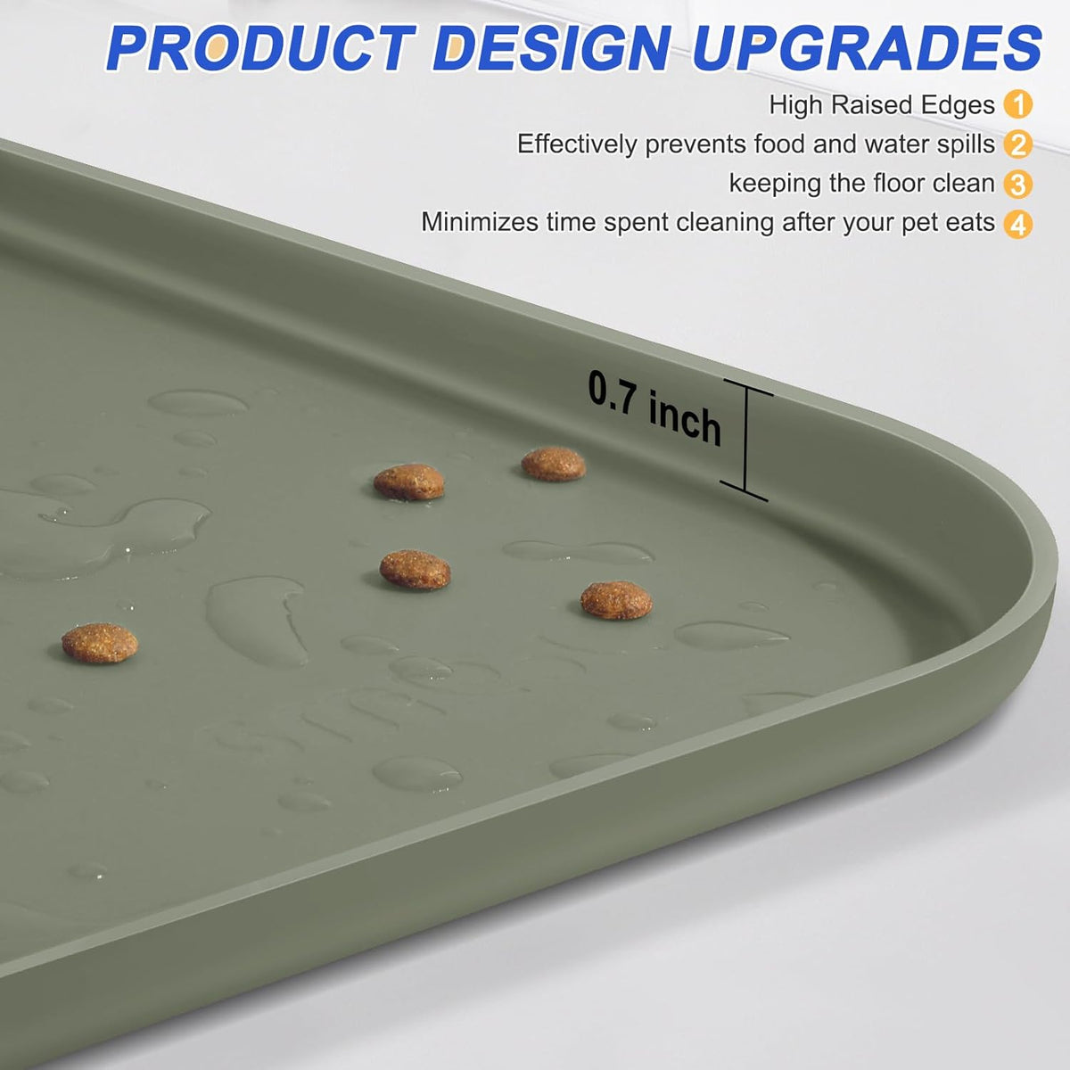 Silicone Pet Feeding Mat with Raised Edge for Food and Water, Dog Bowl Mats, Cat Bowls Placemat
