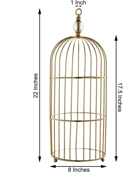 Efavormart 22" - 3 Tier Crystal Mirror Top Gold Metal Bird Cage Cupcake Cake Stand, Dessert Display