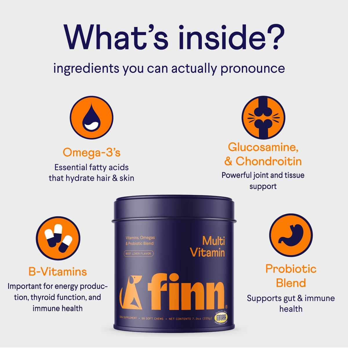 Finn All-in-1 Multivitamin for Dogs - Daily Multi with Probiotics, Omegas & Nutrients to Support