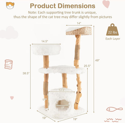 Tangkula Cat Tree Tower, Solid Wood Modern Cat Tower with Top Cattail Basket Bed, Side Perch, Large