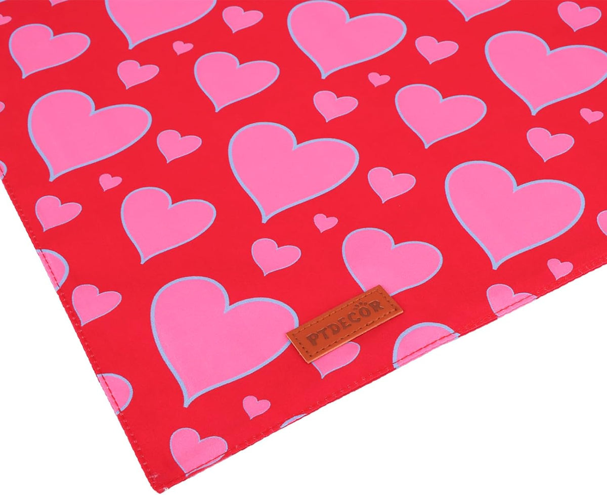PTDECOR Valentine Dog Bandana, Reversible Valentine Pet Scarf, Multi Size, Red Heart Bandanas for