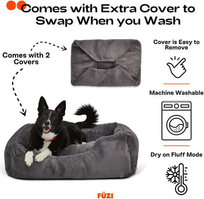 FUZI Luxury Aesthetic Dog Bed with Extra Cover for Large Dogs, Washable Pet Couch, Pet Bed with