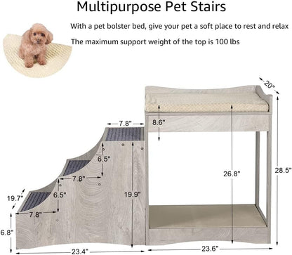 unipaws Pet Bunk Bed with Removable Step for Dogs and Cats, Multi-Level Bed Window Perch Seat