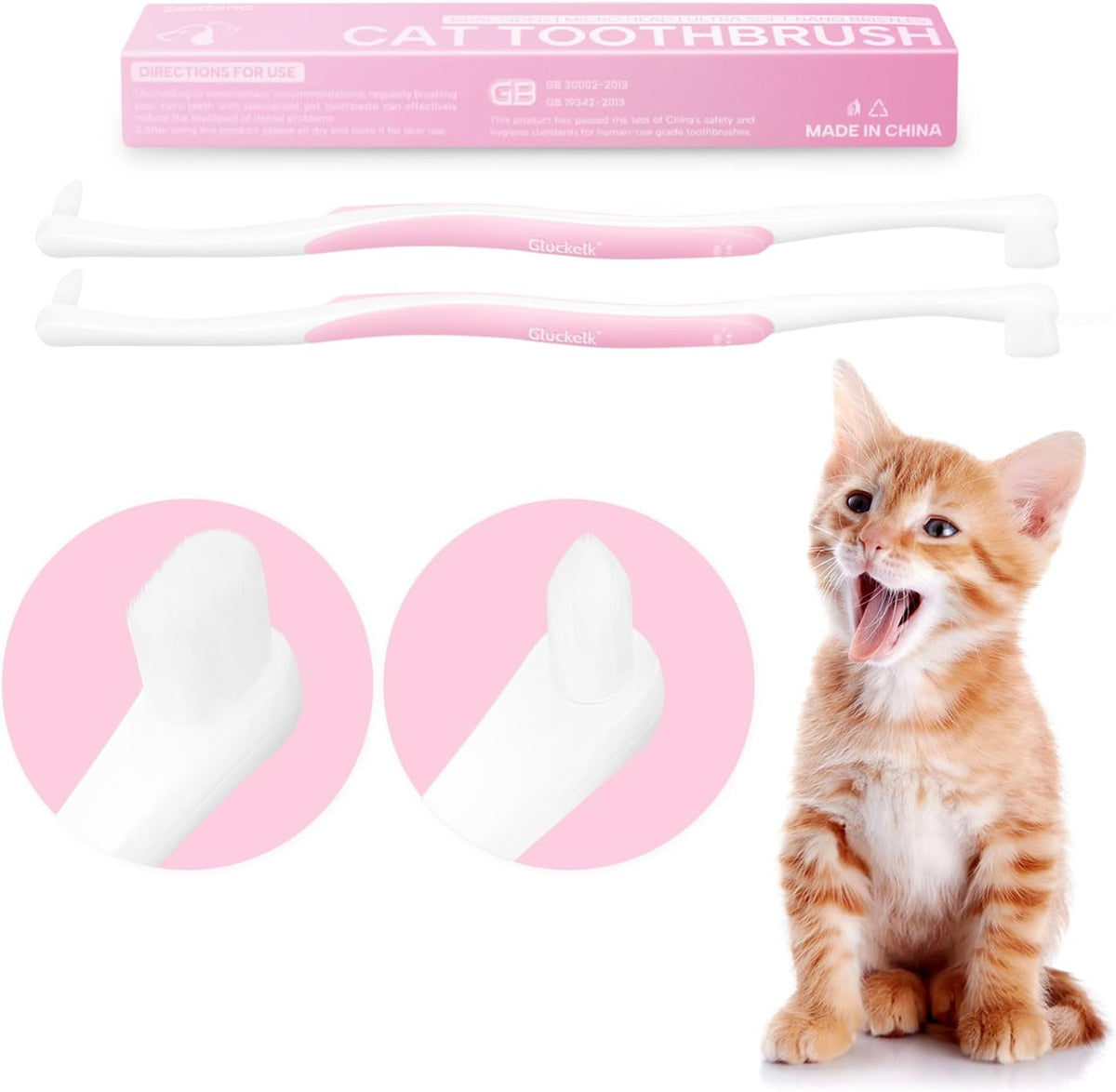 2 Pcs Dual-Sided Cat Toothbrush with Micro Brush Head, Ultra Soft Nano Bristles Pet Toothbrush Kit