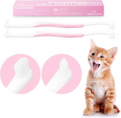 2 Pcs Dual-Sided Cat Toothbrush with Micro Brush Head, Ultra Soft Nano Bristles Pet Toothbrush Kit