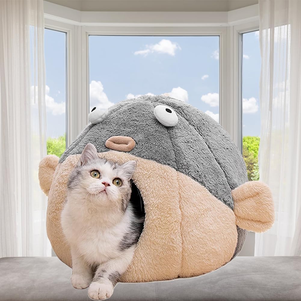 Cat Beds for Indoor Cats - Cute Animal-Shaped Cat Cave Bed for Larger Cat&2 Cats,Super Soft Calming