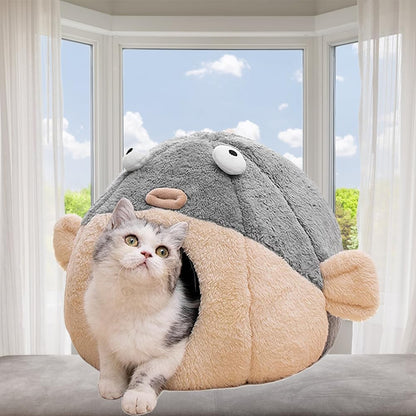 Cat Beds for Indoor Cats - Cute Animal-Shaped Cat Cave Bed for Larger Cat&2 Cats,Super Soft Calming
