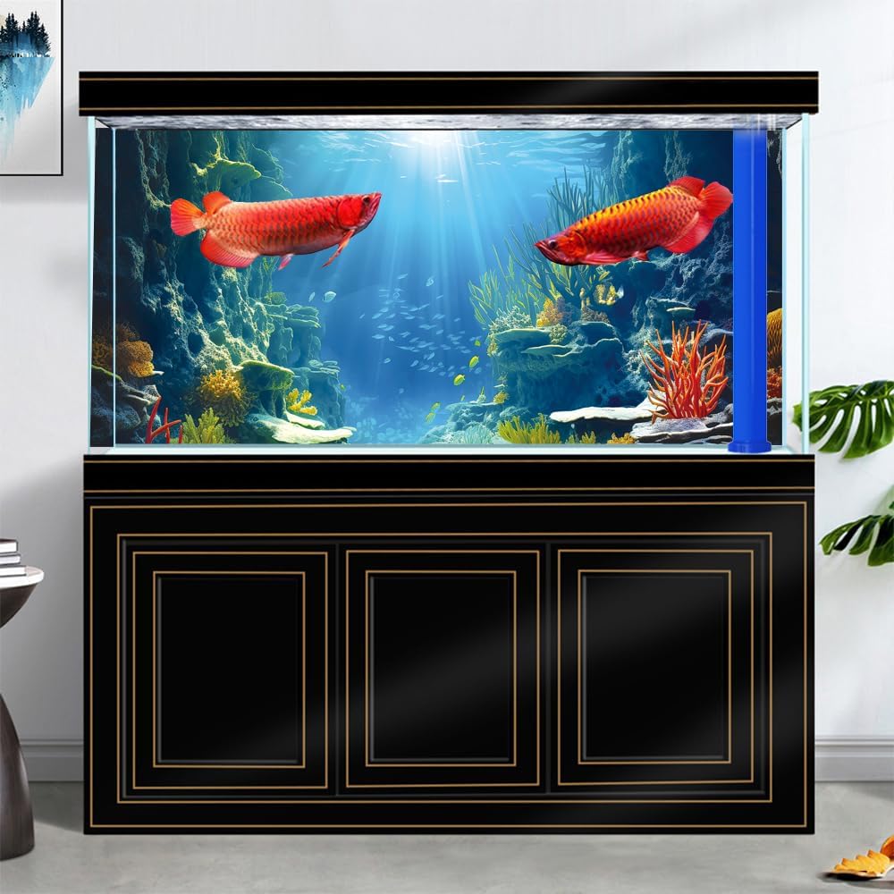 24X12IN Blue Sea Floor Aquarium Background, Natural Underwater World 3D Effect Fish Tank