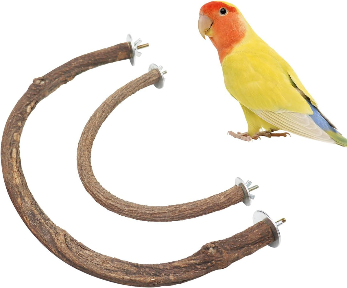 2 Pack Bird Perch Stand, Natural Wood U Shape Parrot Stand Pole, Bird Cage Accessories, Suitable