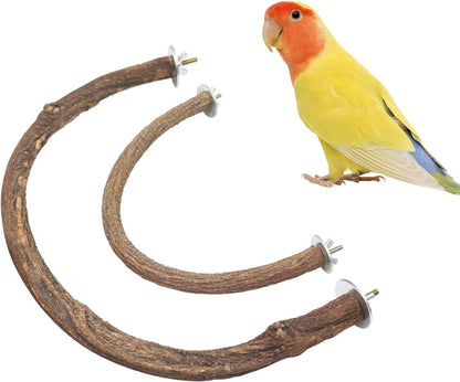2 Pack Bird Perch Stand, Natural Wood U Shape Parrot Stand Pole, Bird Cage Accessories, Suitable
