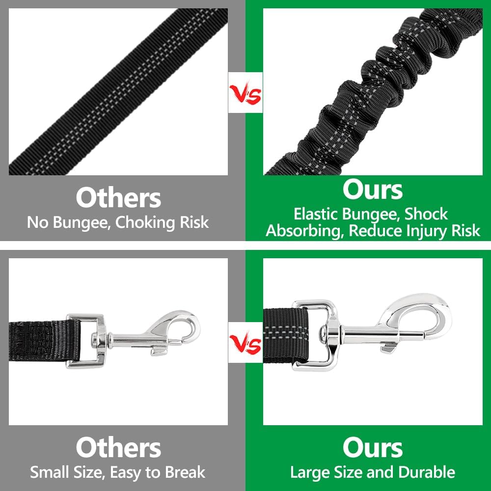 Plutus Pet Dog Seat Belt for Car Headrest, Reflective and Adjustable Restraint with Elastic Bungee