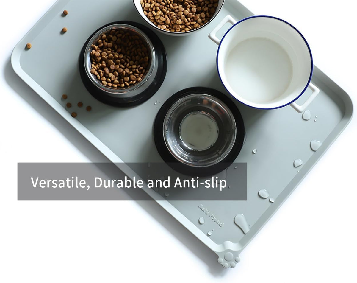 Hoki Found Large Silicone Pet Food Mats Tray - Non Slip Pet Dog Cat Bowl Mats Placemat - Dog Pet