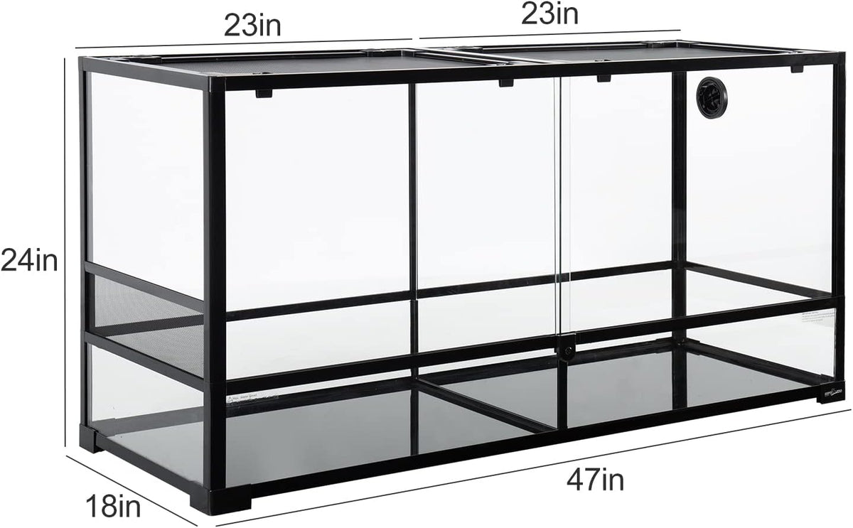 REPTIZOO 88 Gallon Large Reptile Terrarium 48" x 18" x 24" Knock-Down Glass Reptile Tank with