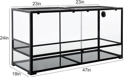 REPTIZOO 88 Gallon Large Reptile Terrarium 48" x 18" x 24" Knock-Down Glass Reptile Tank with