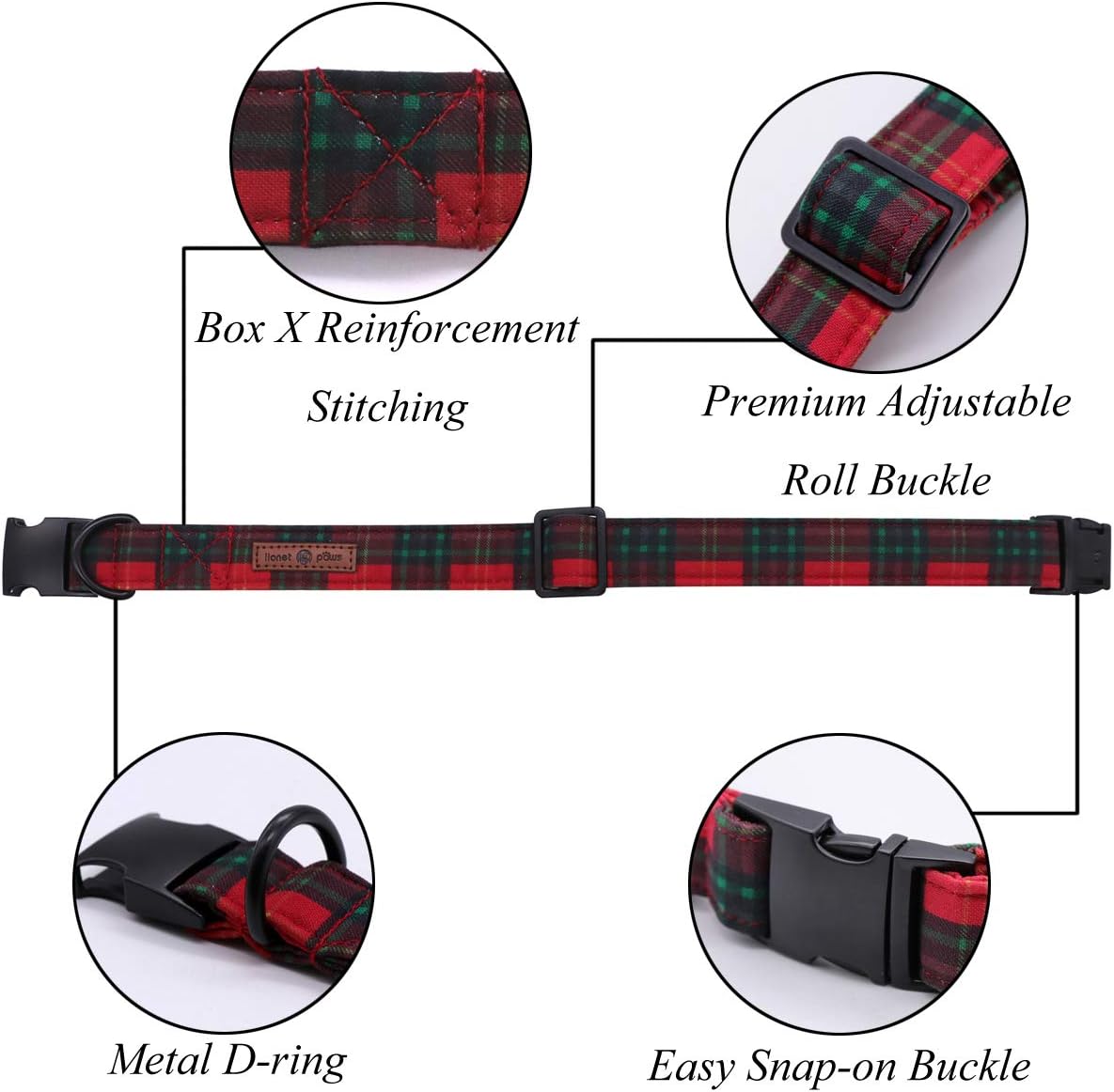 Lionet Paws Christmas Dog Collar with Sailor Bow, Bowtie for Dogs, Adjustable Comfortable Dog
