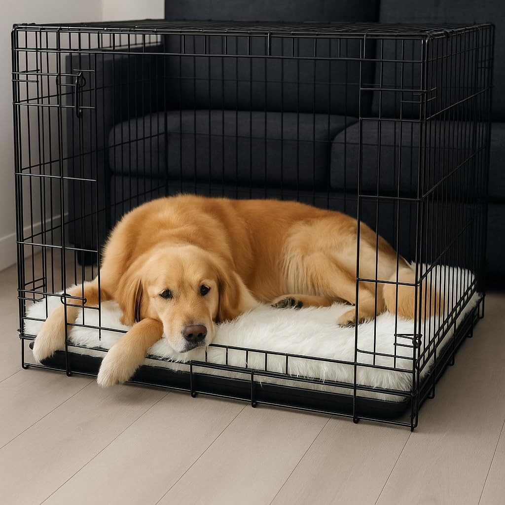 IHAPPYDOG Luxury Faux Fur Orthopedic Dog Beds, Memory Foam Crate Bed for Small, Medium, Large and