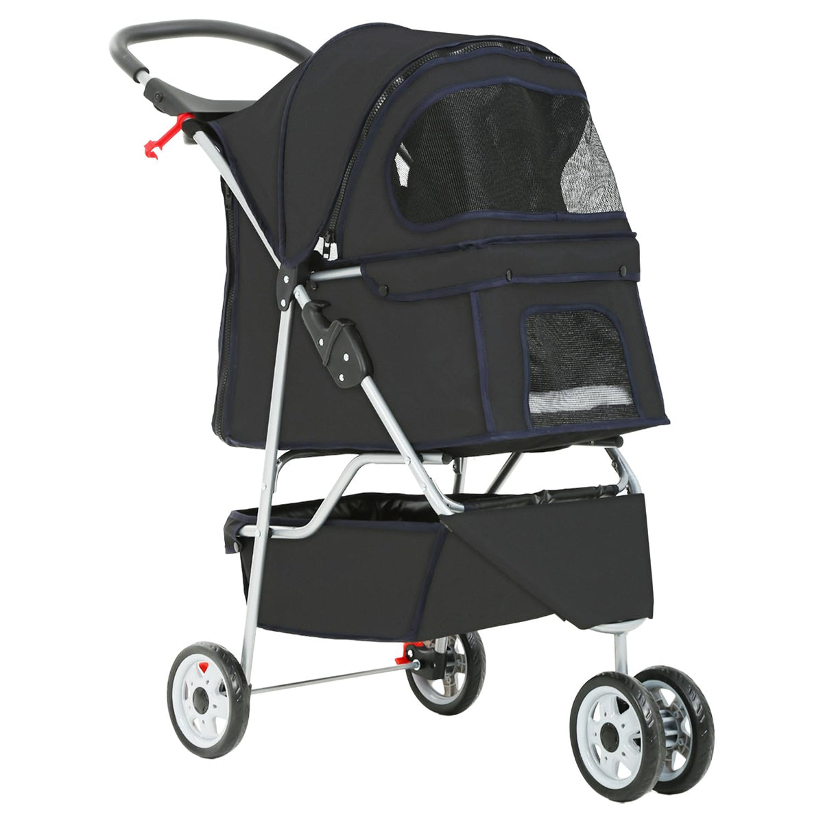 Pet Stroller Dog Stroller Portable Travel 3 Wheel Foldable Cat Stroller with Storage Basket and Cup