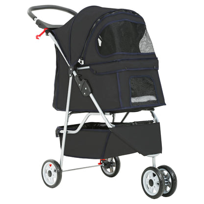 Pet Stroller Dog Stroller Portable Travel 3 Wheel Foldable Cat Stroller with Storage Basket and Cup