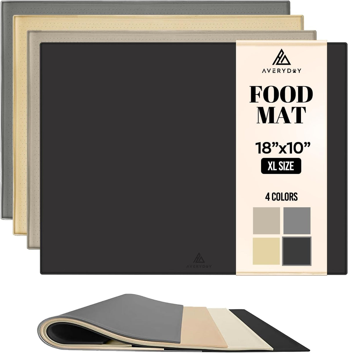 AVERYDAY 18x10'' Silicone Dog Mat for Food and Water, 0.63'' Edge Dog Food Bowl Mats for Floor