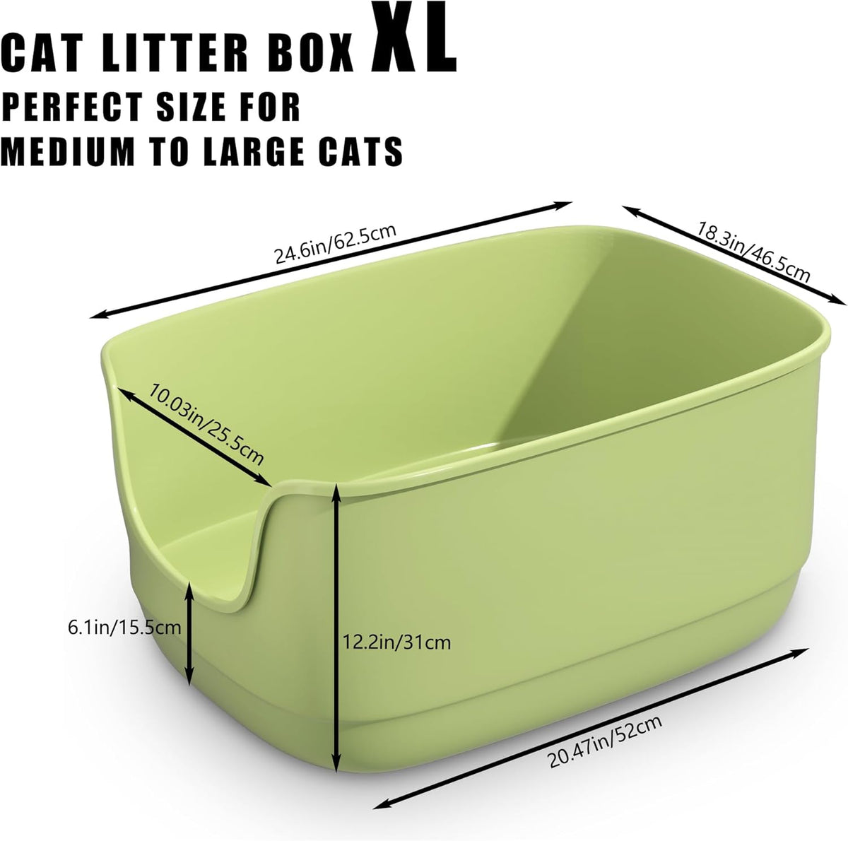 Gefryco Large Cat Litter Box with High Sided 24.6"x18.3"x12.2" - Jumbo Extra Large Open Anti