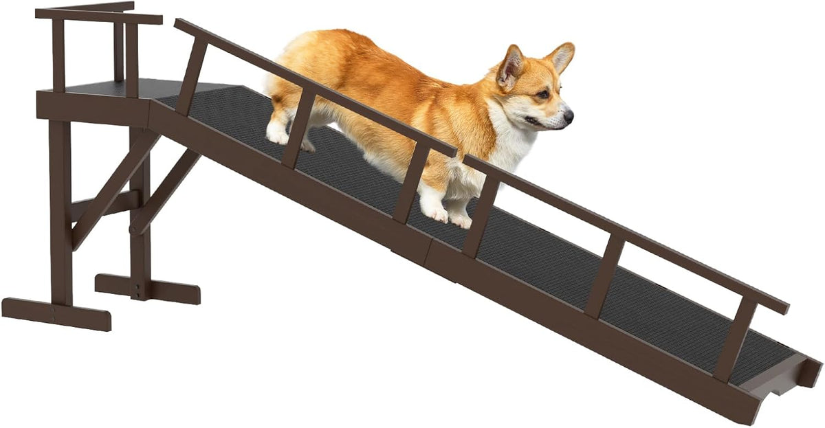 73" Dog Ramp for Bed, Pet Ramp with Removable Side Rail and Non-Slip Surface, Pet Ramp for Small &