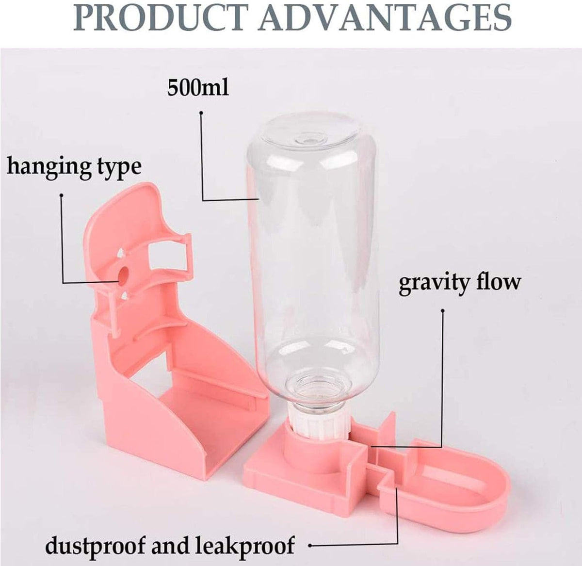 kathson Rabbit Water Bottle, 17oz Hanging Water Fountain Automatic Dispenser No Leak WaterFeeder