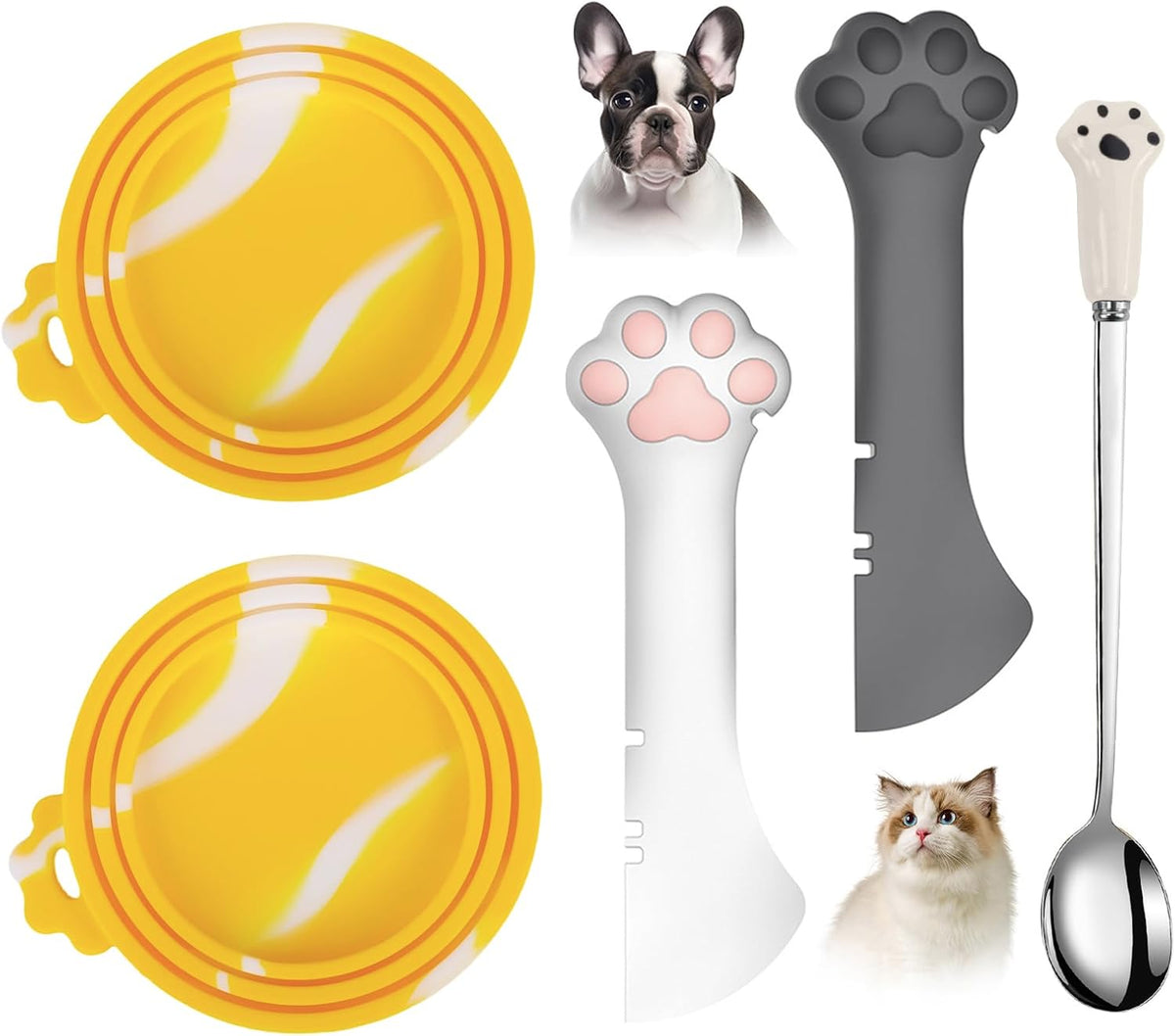 Comtim 5 PCS Pet Food Can Lids & Spoons Set - Silicone Dog Cat Food Can Covers Lids