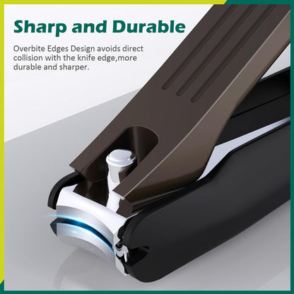 GLAMFIELDS Nail Clipper with Catcher, Large Fingernail Toenail Clipper,Slanted Edge Nail Clippers