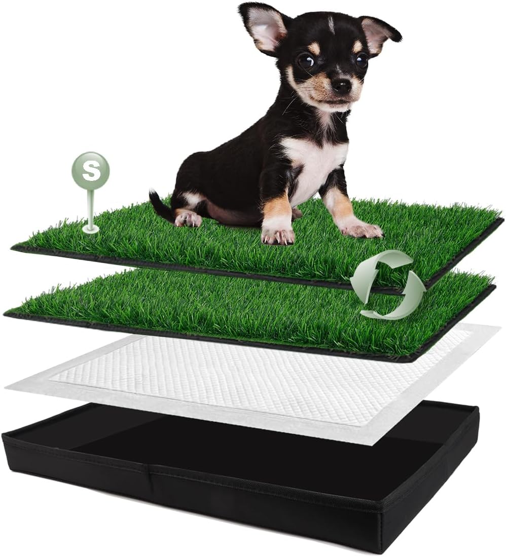Dog Grass Pad with Foldable Dog Litter Box, Small Liner Base (23”×15”) for Balcony, 2 Artficial