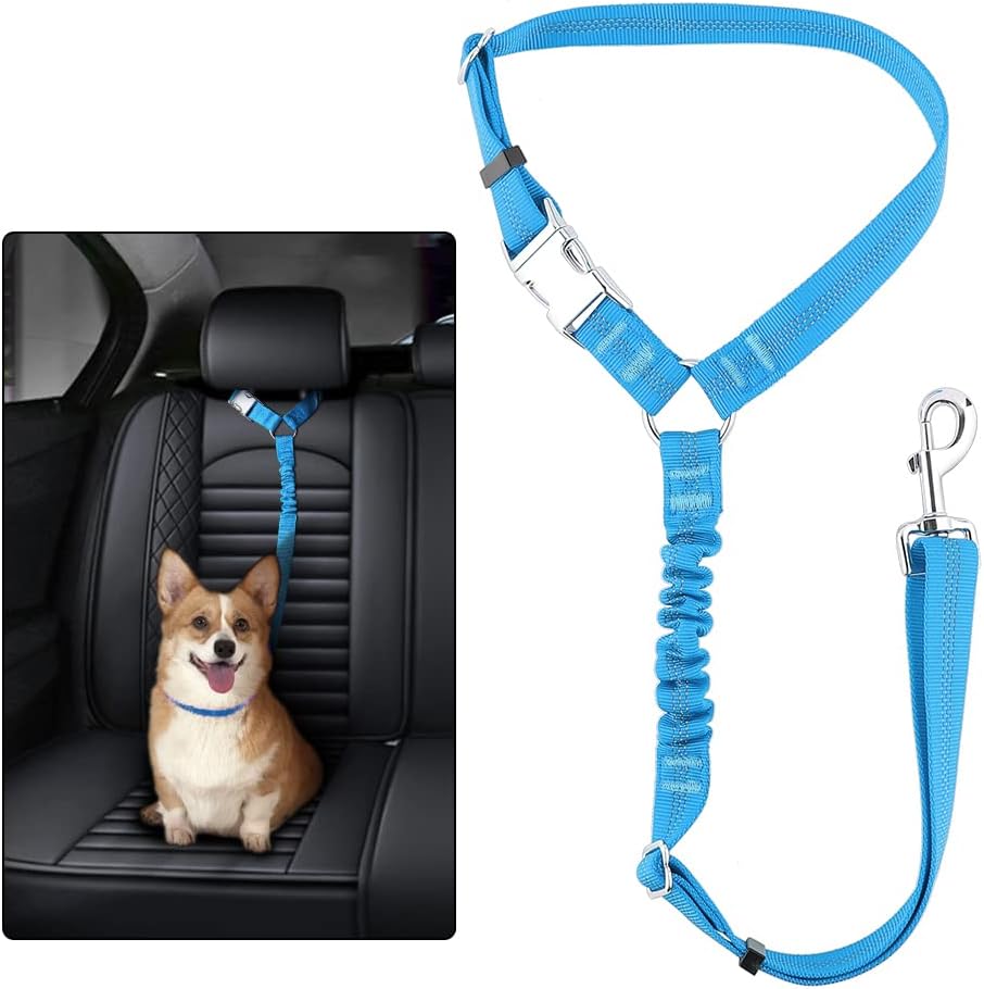 Plutus Pet Dog Seat Belt for Car Headrest, Reflective and Adjustable Restraint with Elastic Bungee
