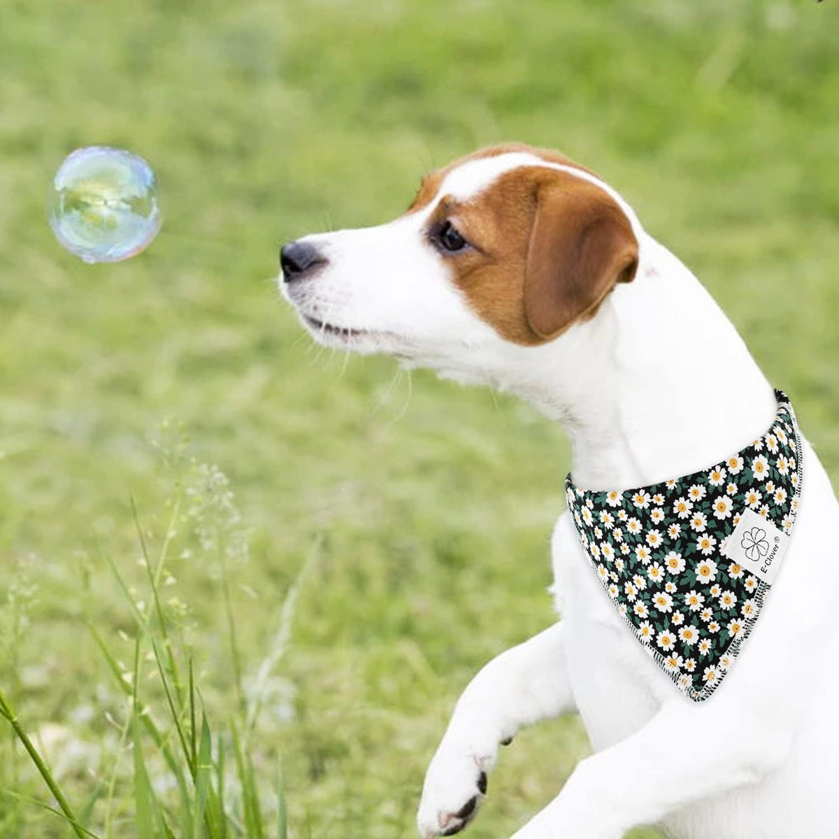 E-Clover Dog Bandanas & Matching Scrunchie Set Girl Dog Scarf Bibs with Bow Scrunchie for Medium
