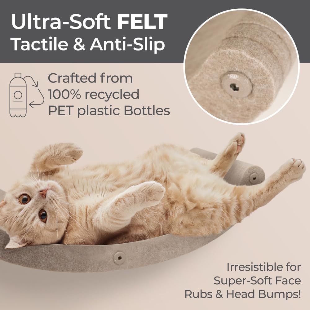 Wall Mounted Cat Shelves (Set of 4) by Pryde Pets - 100% Sustainable PET Felt Feline Enrichment