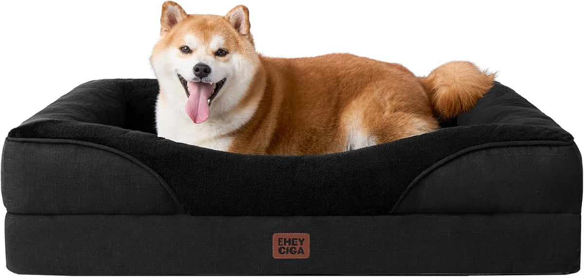 EHEYCIGA Memory Foam Dog Bed for Large Sized, Orthopedic Dog Sofa with Sides and Waterproof Liner