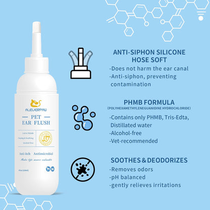 Tris Flush Cat & Dog Ear Cleaner - Dog Ear Infection Treatment with PHMB, Removes Wax, Odo, Gentle