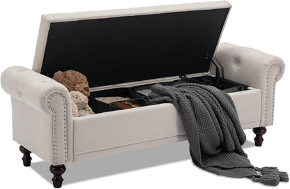 58.1'' Storage Bench Upholstered Linen End of Bedroom Bed Bench Ottoman with Tufted Cushioned