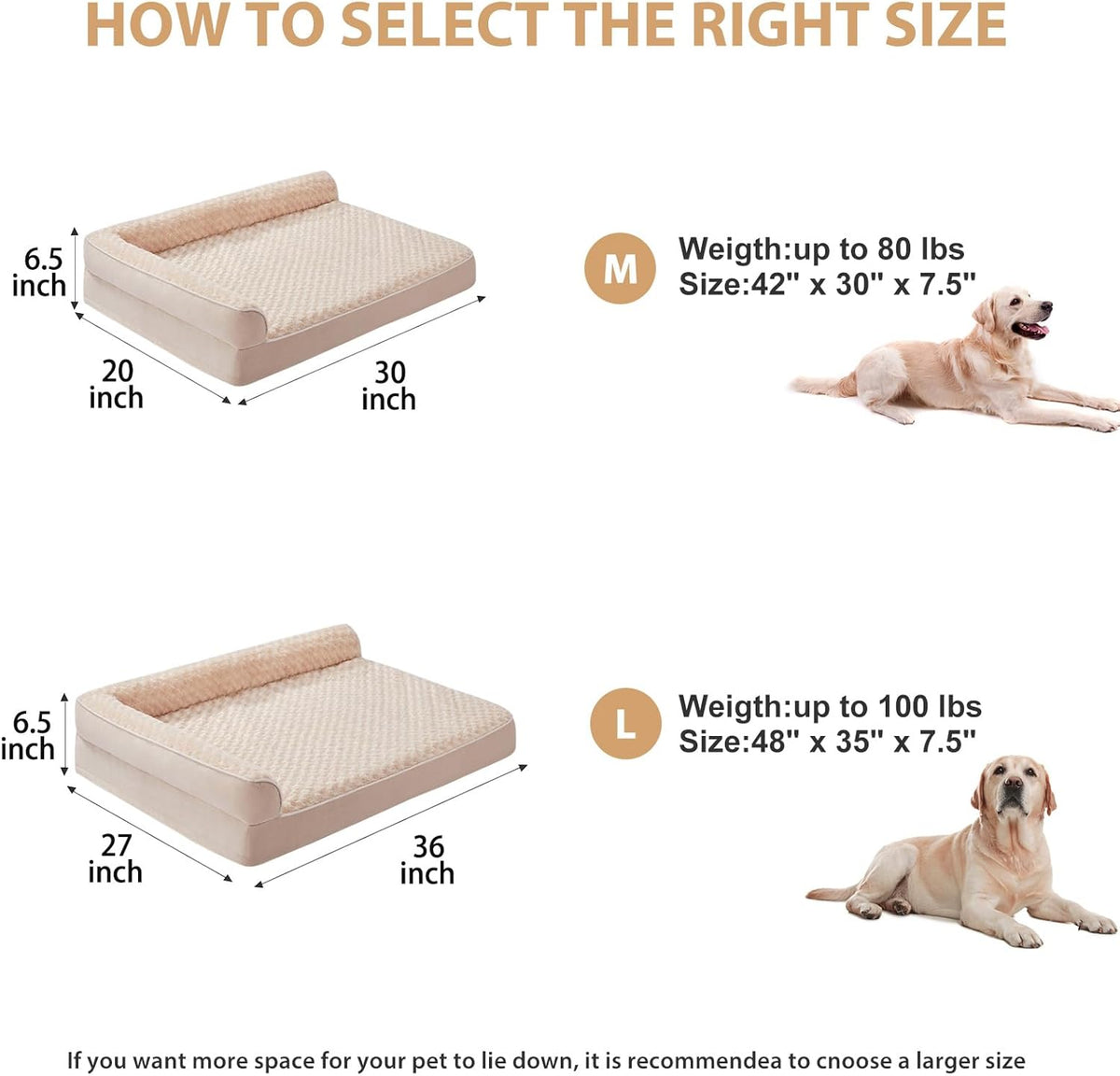 BFPETHOME Orthopedic Dog Beds for Large Dogs-Waterproof Sofa Dog Bed with Removable Washable Cover