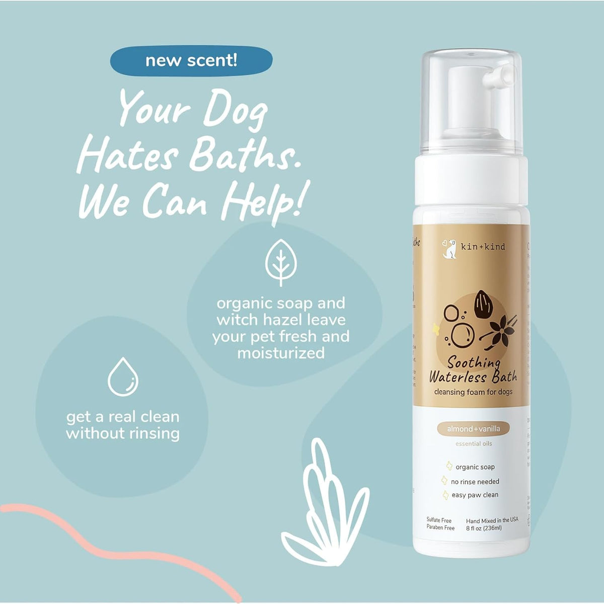 kin+Kind Dry Shampoo and Deodorizing Spray Bundle- Waterless Dog Shampoo & Pet Odor Eliminator