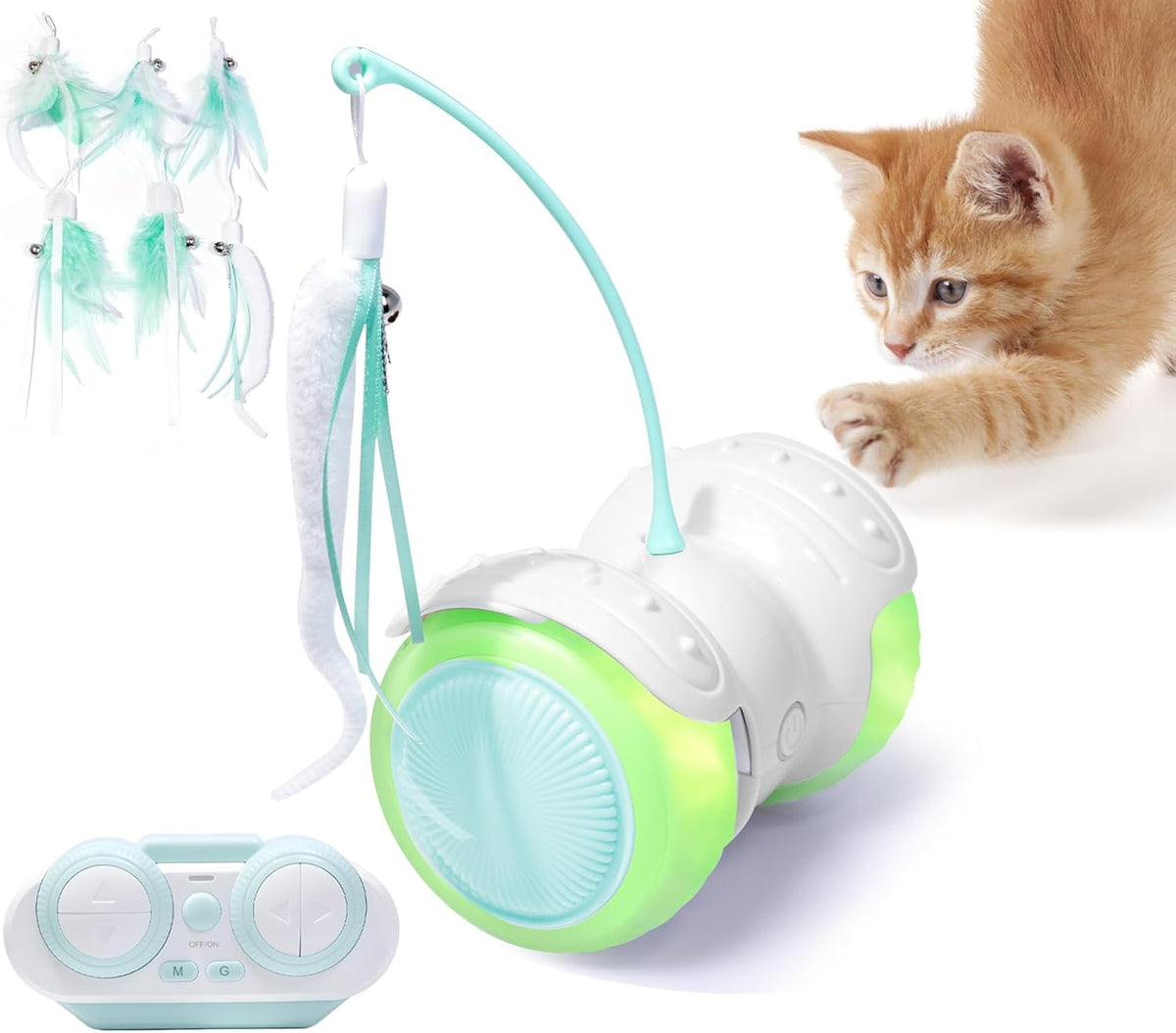 Remote Control Cat Toy with Auto Mode - Interactive Cat Toy Feather for Indoor, Moving Cats Catnip