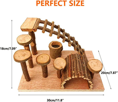 Wooden Hamster Bridge, Small Animals Climbing Ladder Activity Set Platform Ramps Playground Toys