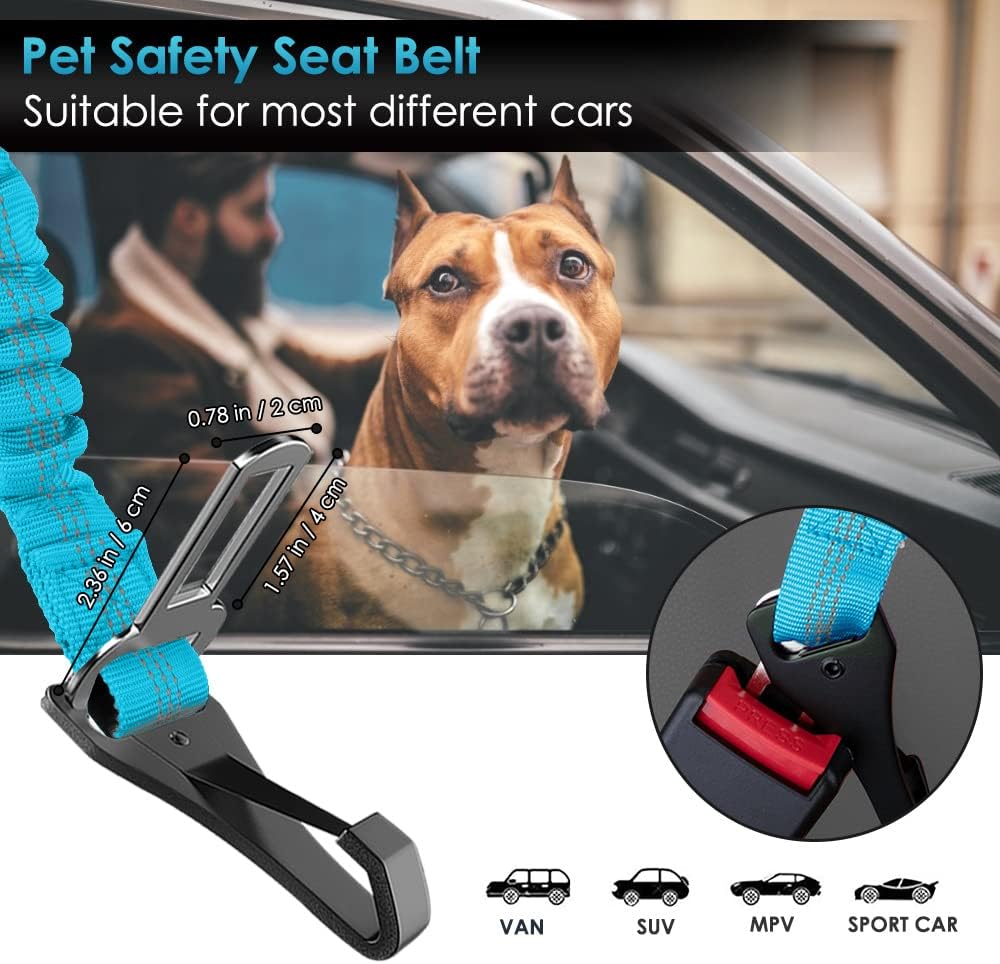 SlowTon Dog Seat Belt, Adjustable Dog Safety Belt Leash, 2 in 1 Latch Bar Attachment Dogs Car