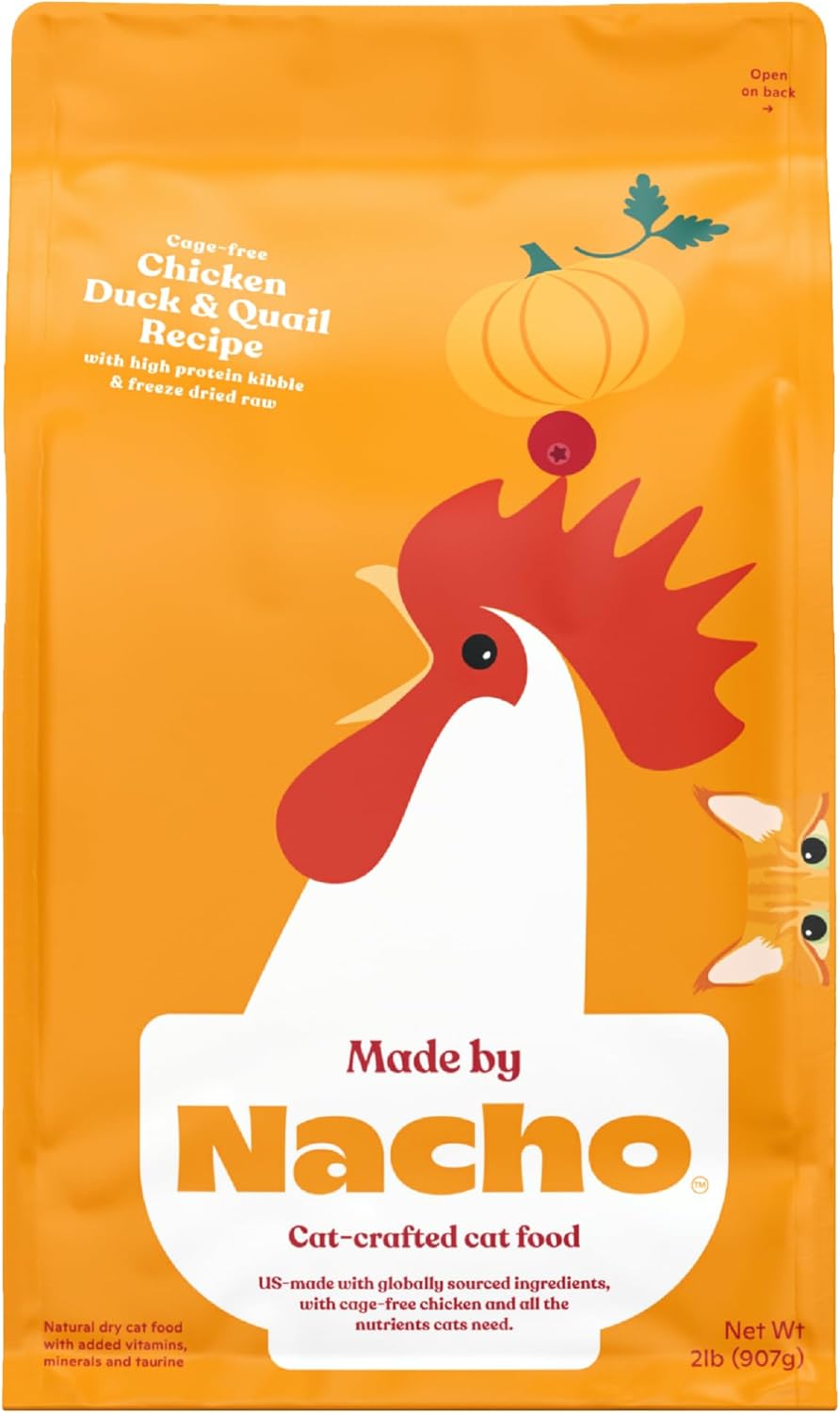 Made by Nacho Dry Cat Kibble 2lb Bag, High Protein Premium Cat Food with Freeze-Dried Pieces