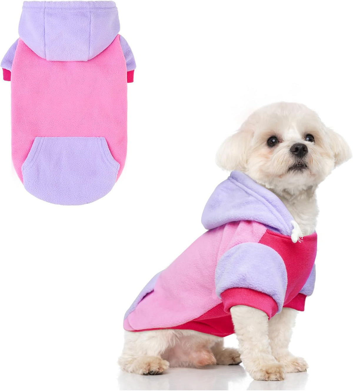 BEAUTYZOO Fleece Dog Hoodie Sweatershirt with Pocket and Leash Hole, Stretchy Small Medium Large