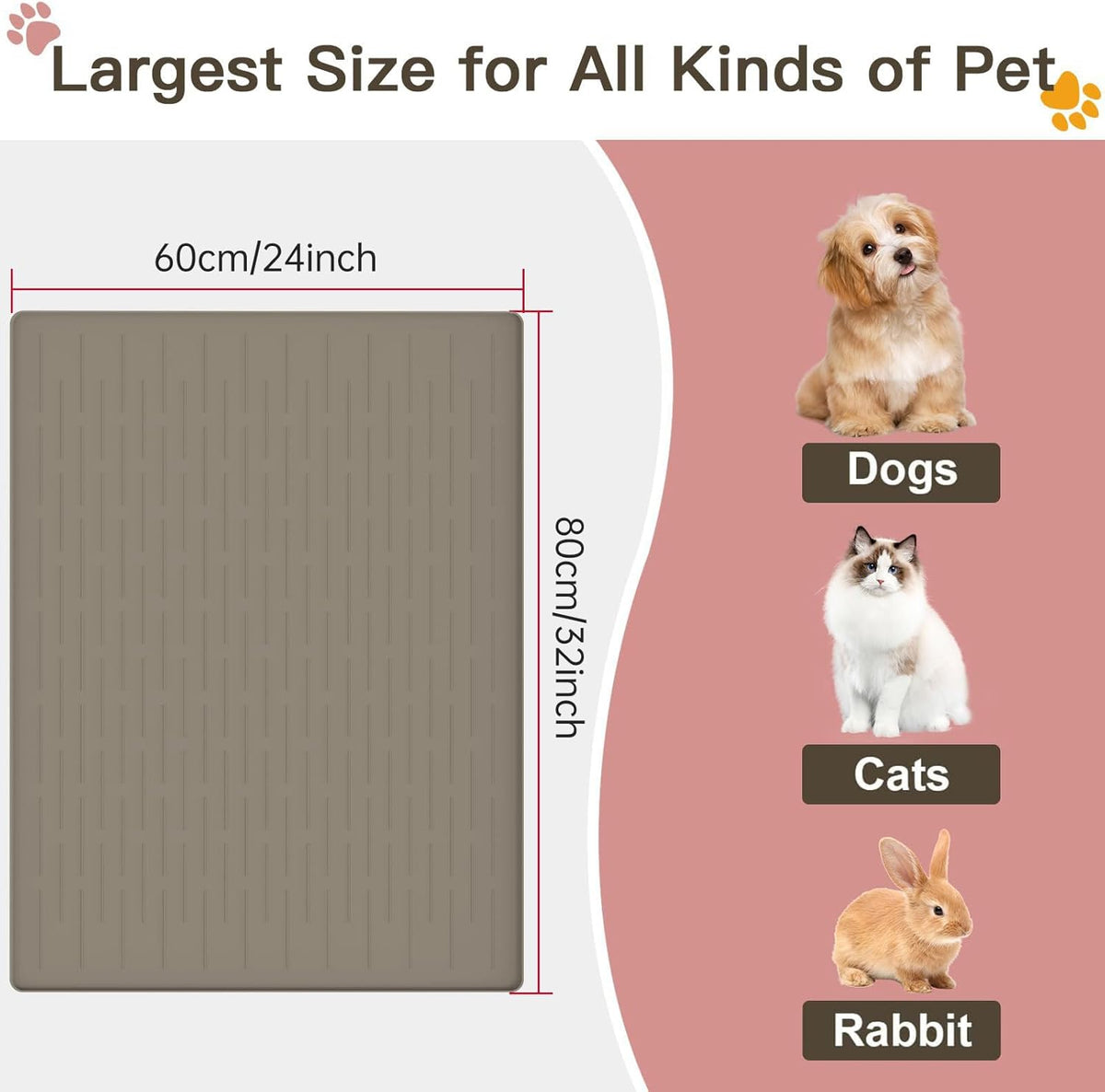 Large Dog Mats for Food and Water, 32"x24" Waterproof Pet Food Mats for Floor Nonslip Silicone Bowl